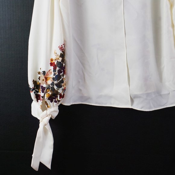 Zara Floral Tie Sleeve Blouse in Cream M - Picture 6 of 6